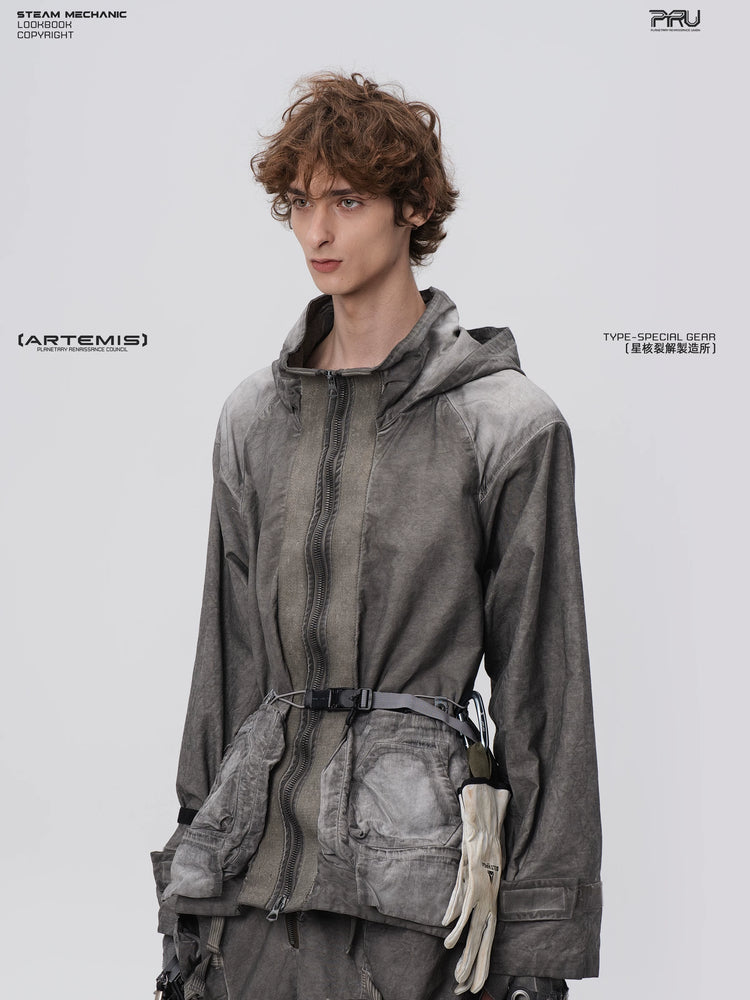 STARCORE meteor gray distressed work jacket — side modeled view