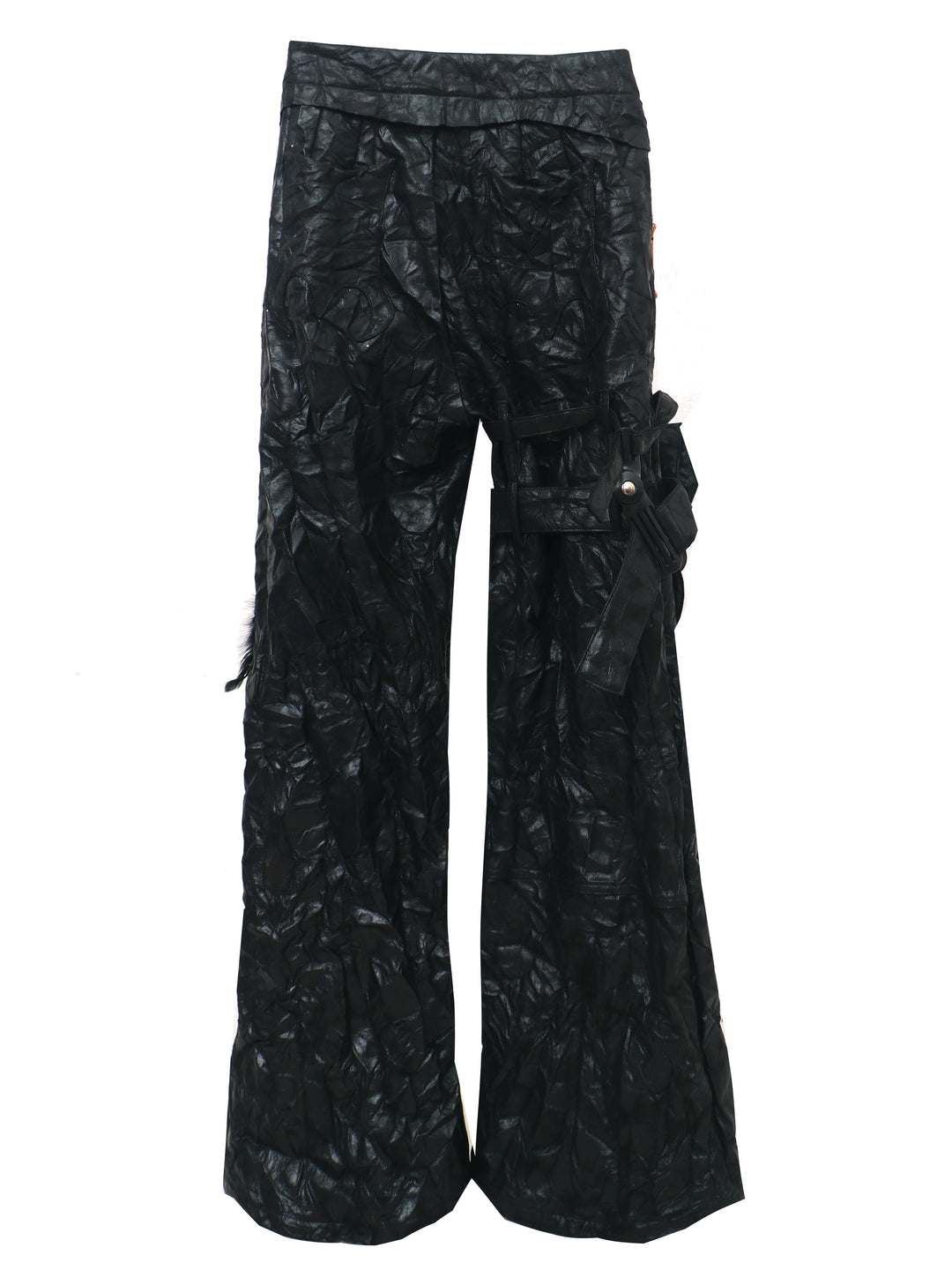 EMBRYO FEATHER LEG detachable-pouch flare pants — fabric and graphic detail