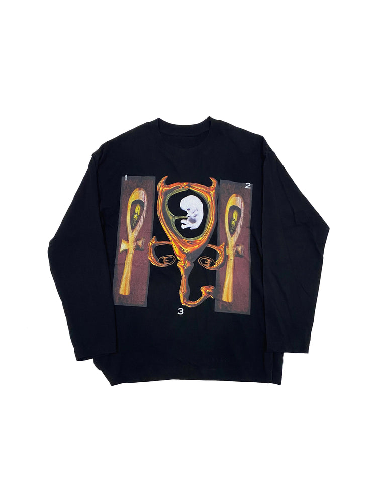 EMBRYO CAVERN CROSS graphic long-sleeve tee — alternate styled presentation