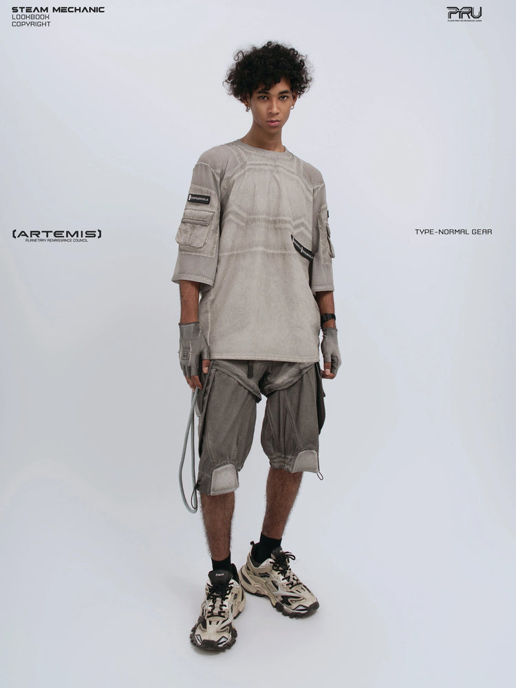 STARCORE xirang brown velcro mesh tee — full-length angled front modeled view with an alternate head angle