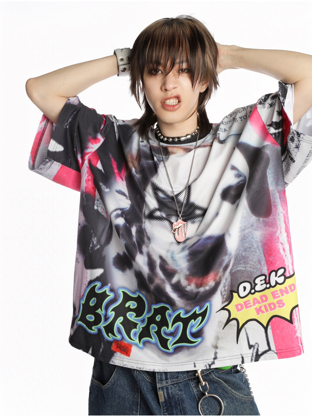 DEADENDKIDS BEAST RIOT oversized graphic tee — alternate styled presentation