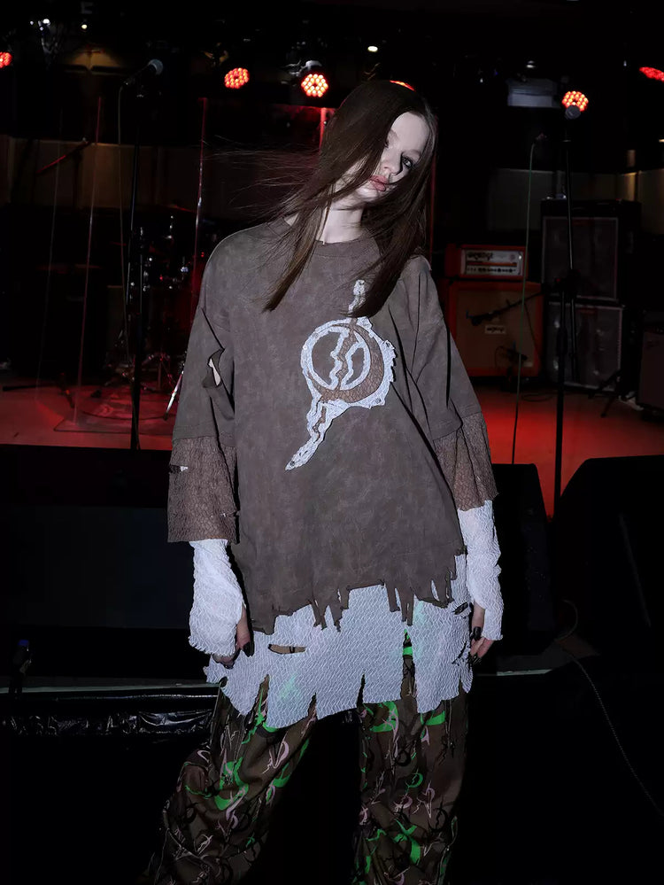 PINKSPINK ELECTRIC MOON triple-layer distressed mesh tee — alternate gallery view showing the design details