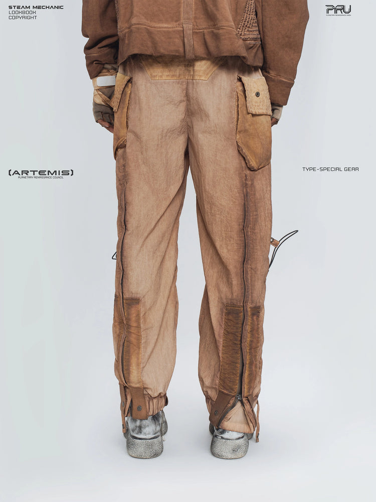 STARCORE venus orange engineer utility pants — back lower-body modeled view