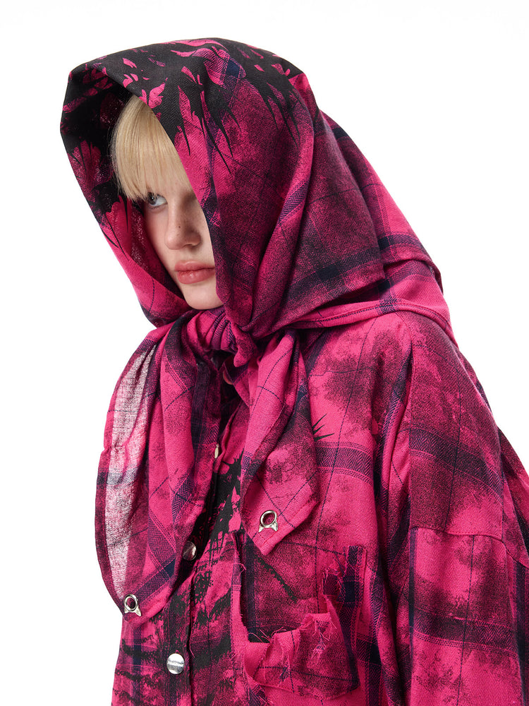 PINKSPINK THORN bandana bandeau top in pink and black — close angled headscarf styling view