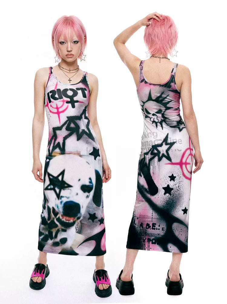 DEADENDKIDS RIOT GRAFFITI fitted maxi dress — alternate product presentation