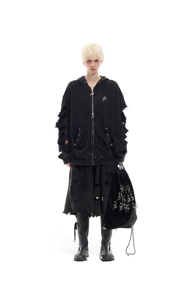 PINKSPINK REMAKE studded distressed zip-up hoodie — cleaned hero collage showing the complete design