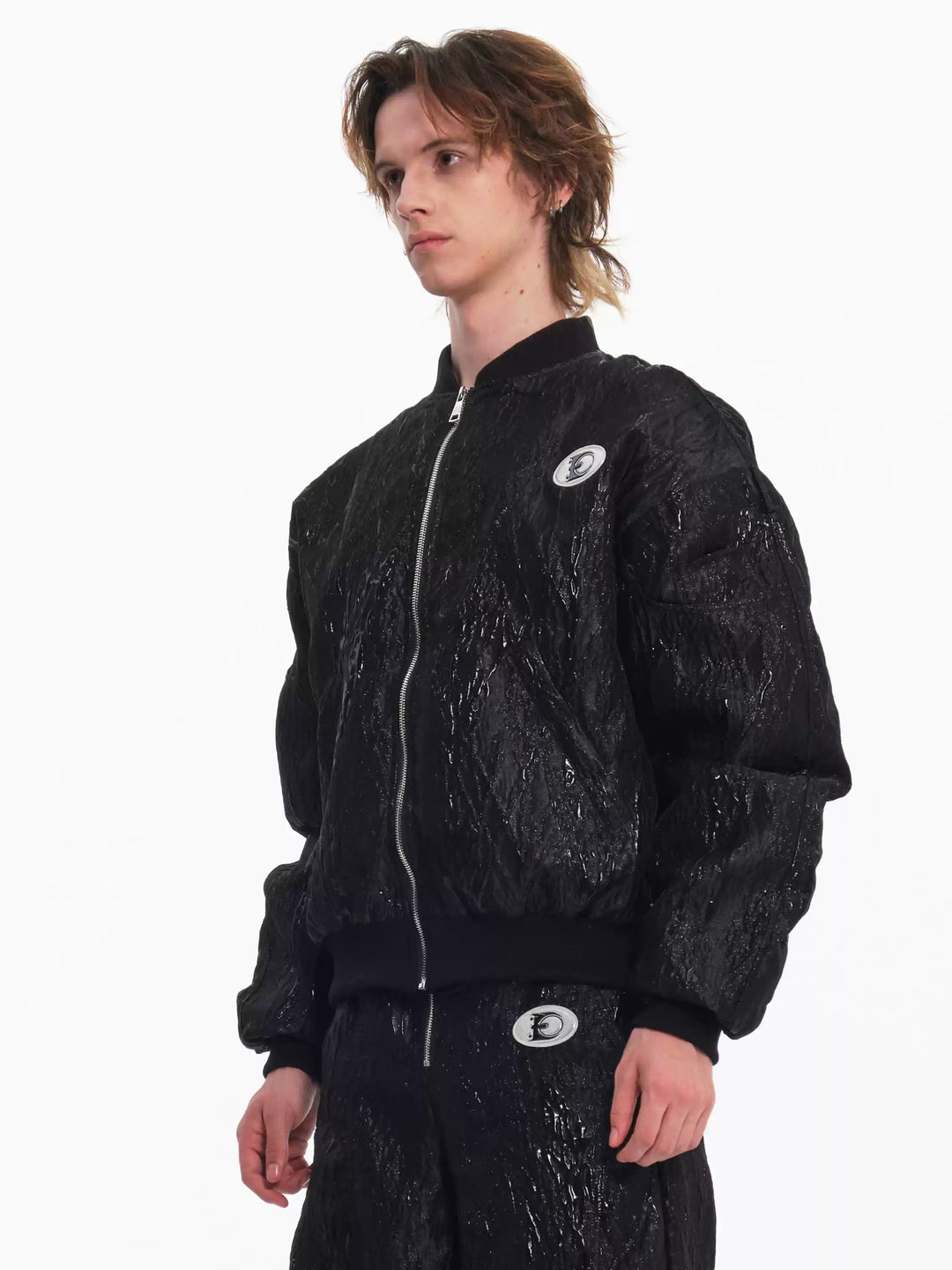 EMBRYO VENOM FLIGHT deconstructed padded jacket — three-quarter modeled view