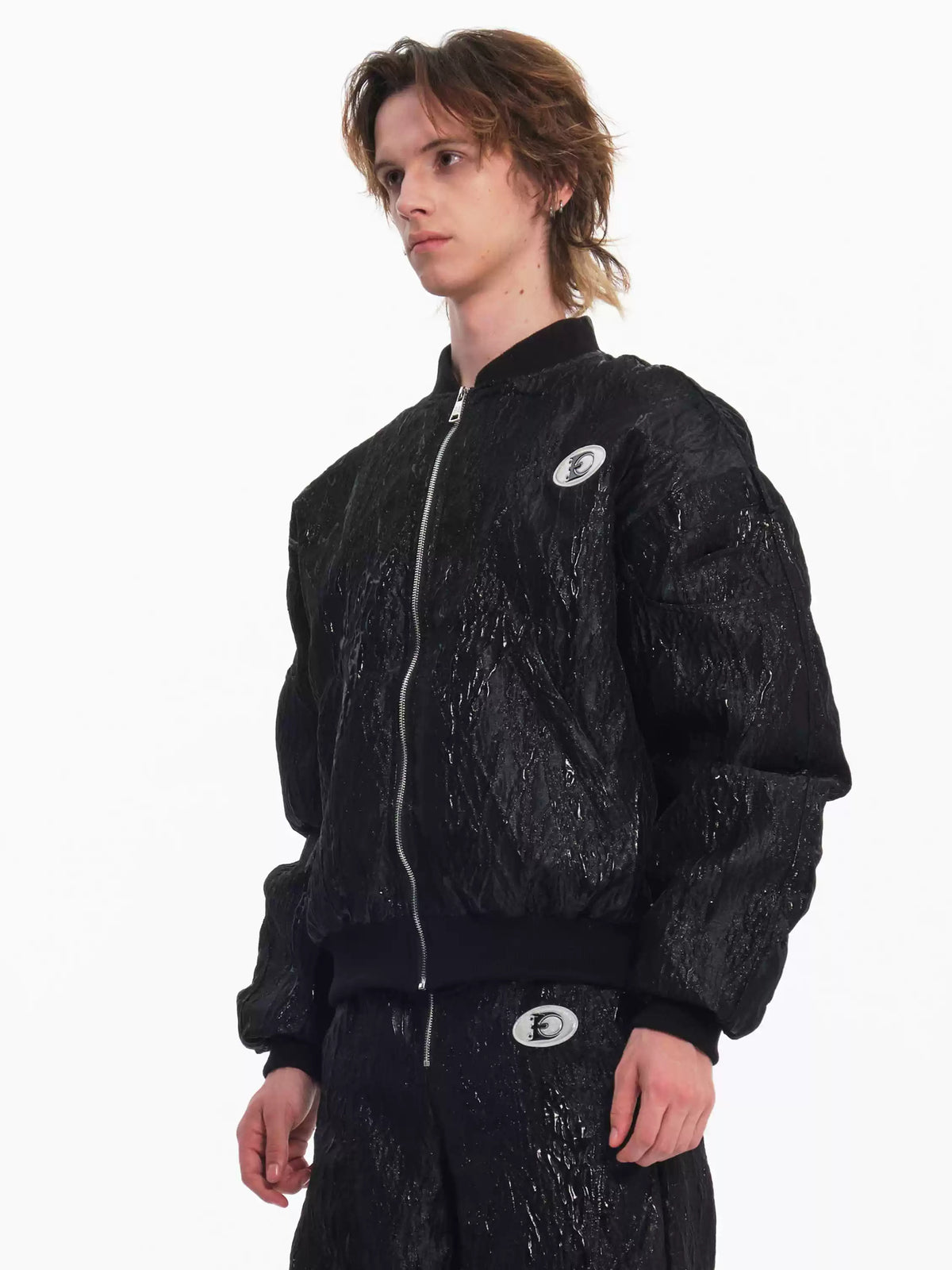 EMBRYO VENOM FLIGHT deconstructed padded jacket — three-quarter modeled view
