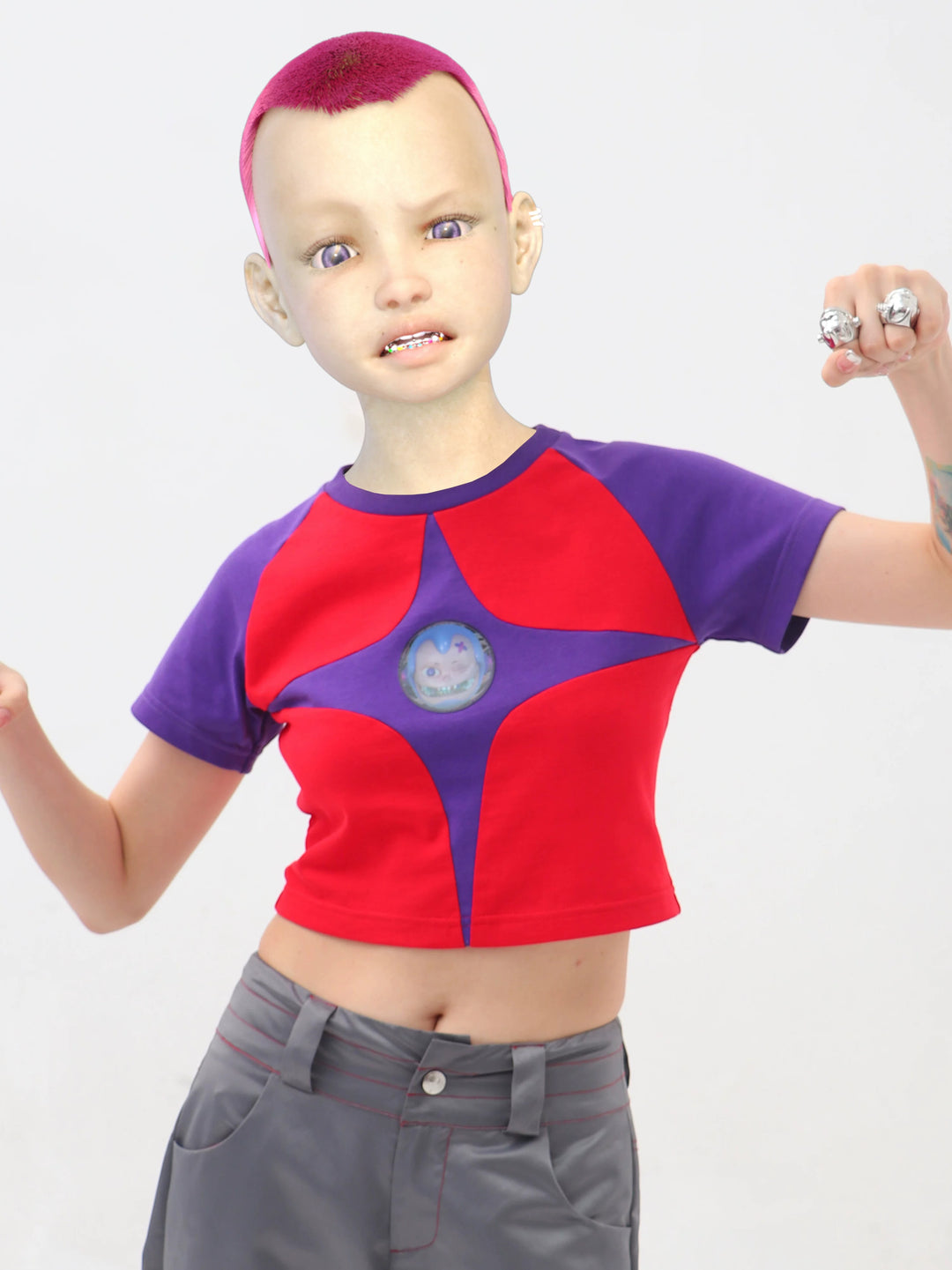 EMBRYO STARSHIFT cropped raglan tee — front product presentation