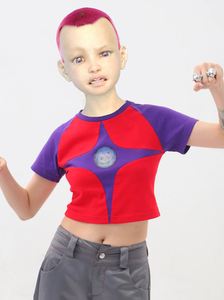 EMBRYO STARSHIFT cropped raglan tee — front product presentation