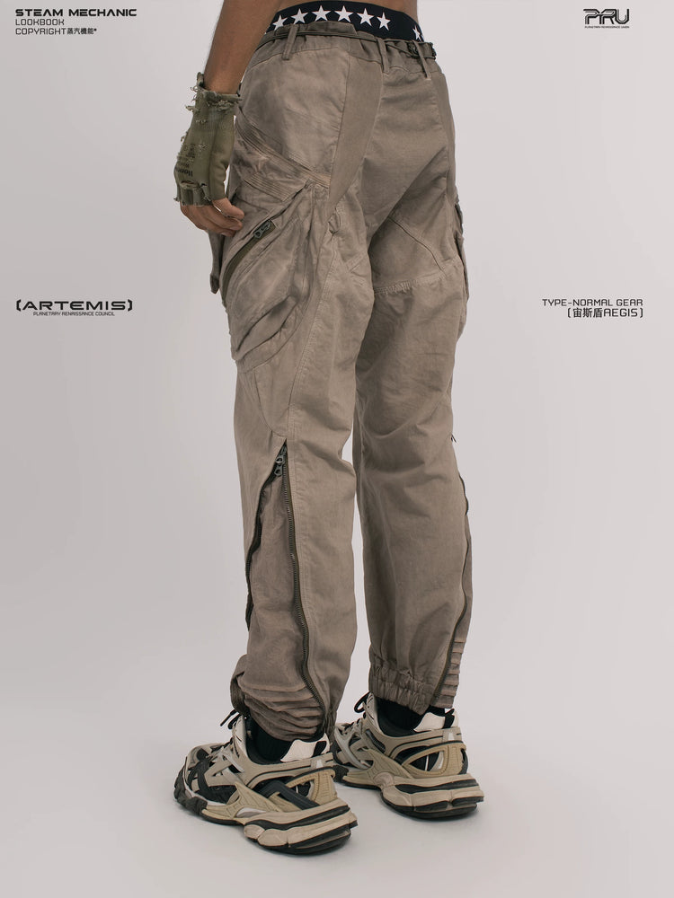 AEGIS xirang brown multi-pocket moto pants — alternate modeled angle