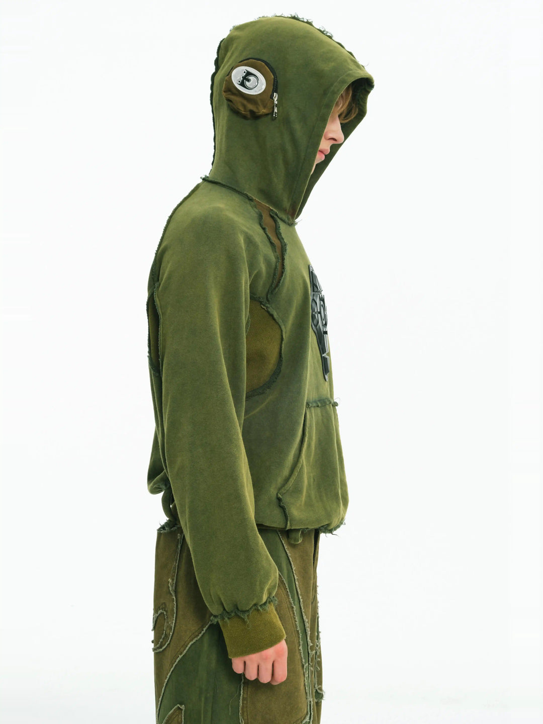 EMBRYO GREEN GUARD distressed armor hoodie — alternate product presentation