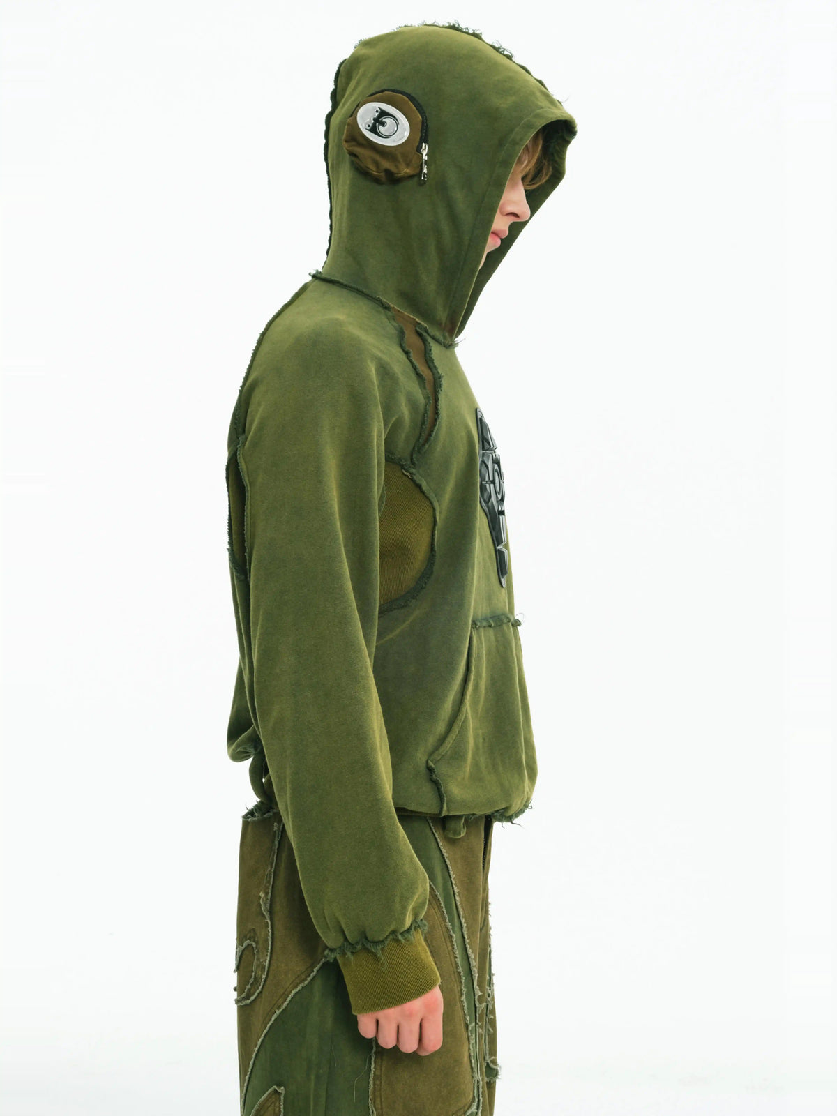 EMBRYO GREEN GUARD distressed armor hoodie — alternate product presentation