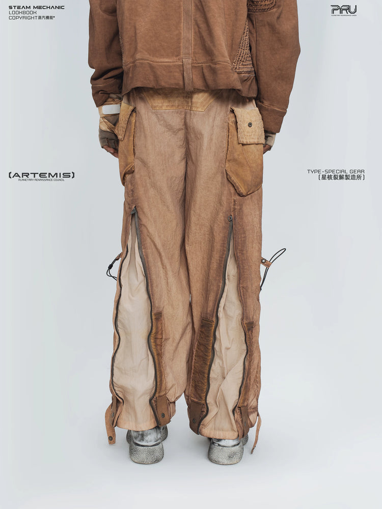 STARCORE venus orange engineer utility pants — construction detail