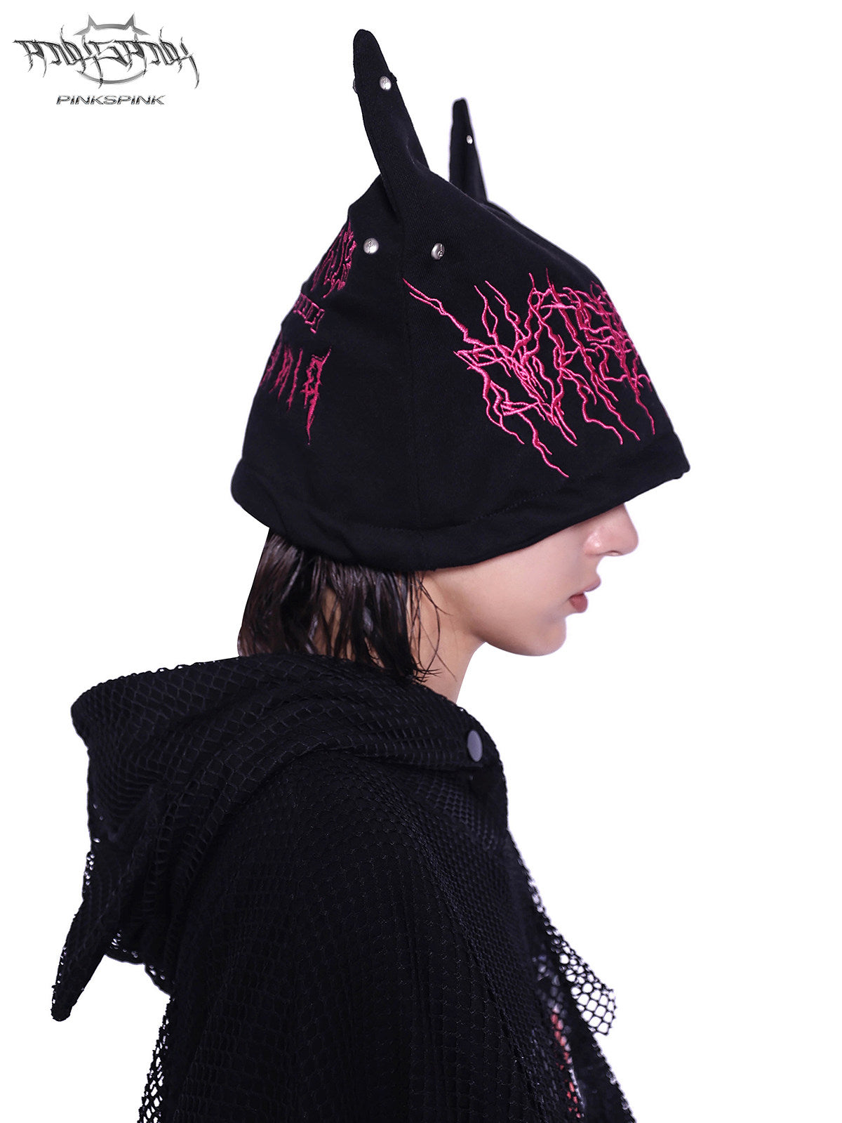 PINKSPINK SPHYNX embroidered cat-ear knit hat — catalog view showing the design and silhouette