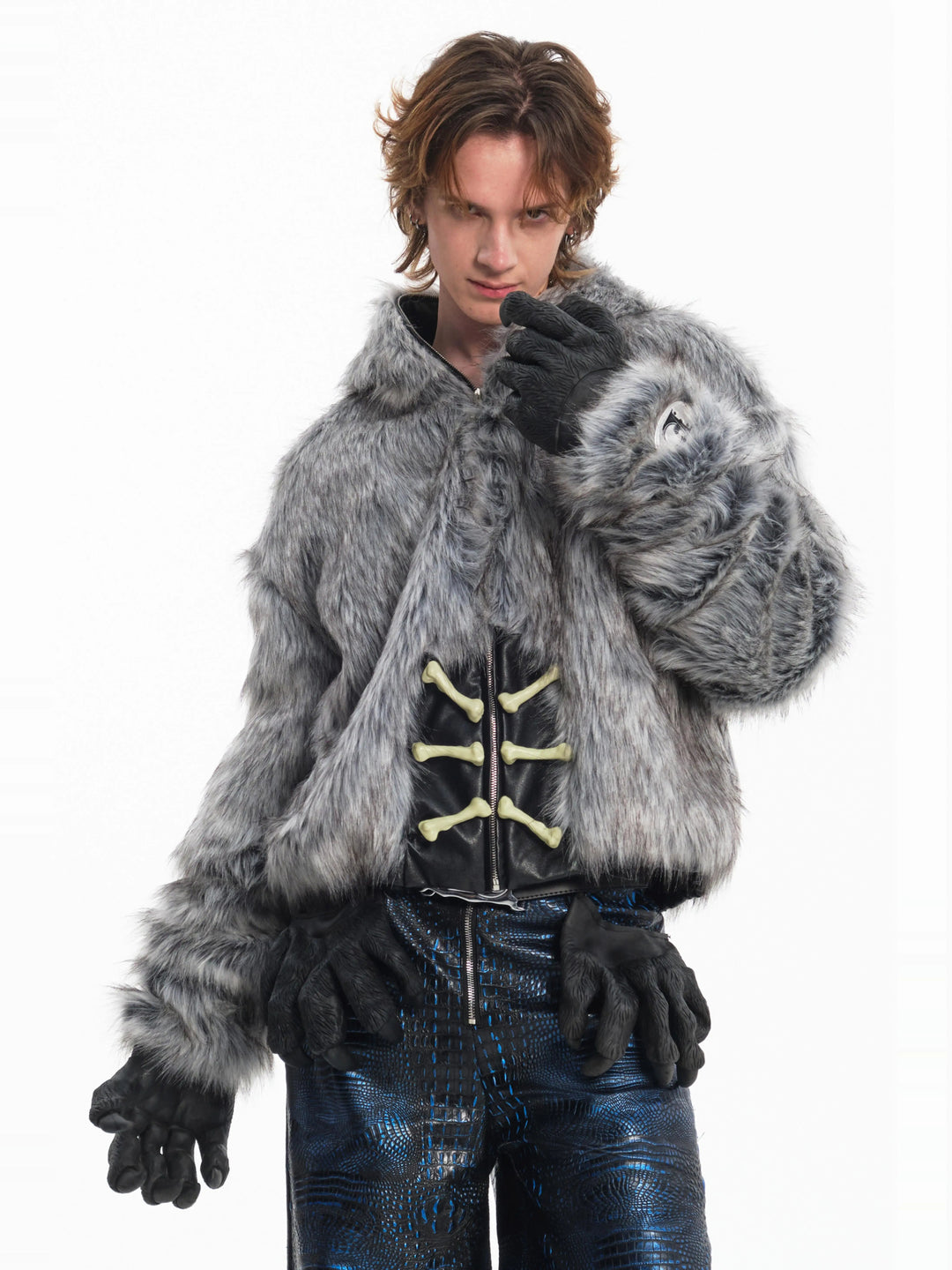 EMBRYO ANIMAL SHELL hooded faux-fur jacket — front product presentation