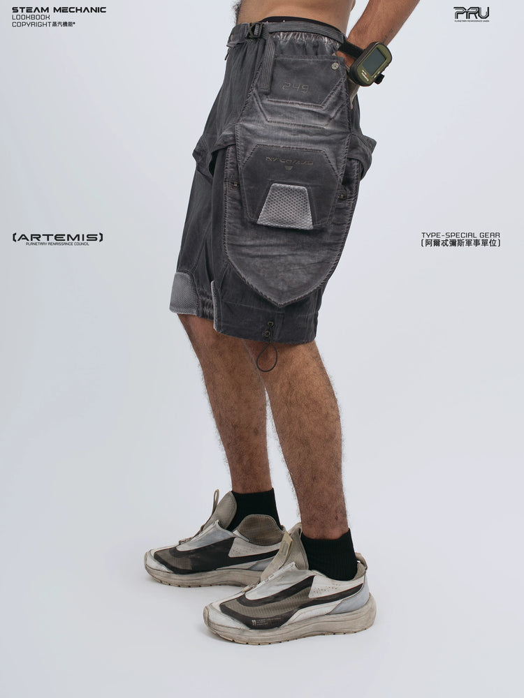 ARTEMIS stellar blue detachable technical shorts — full-length styled view
