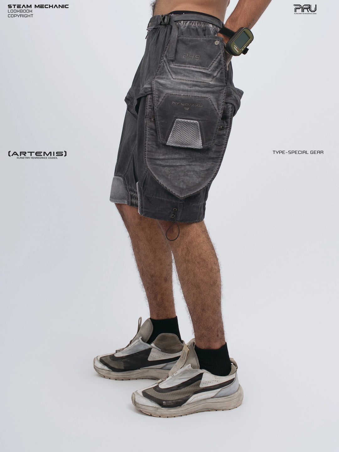 ARTEMIS stellar blue detachable technical shorts — full-length styled view