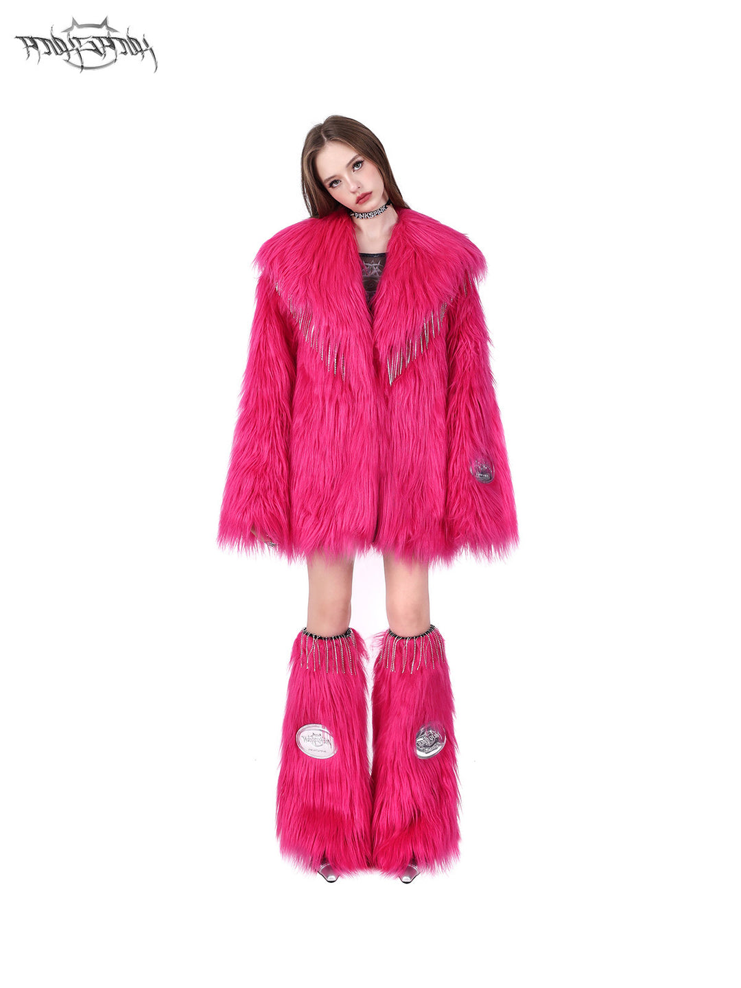 PINKSPINK BARBIE PINK rhinestone faux-fur leg warmers — catalog view showing the design and silhouette