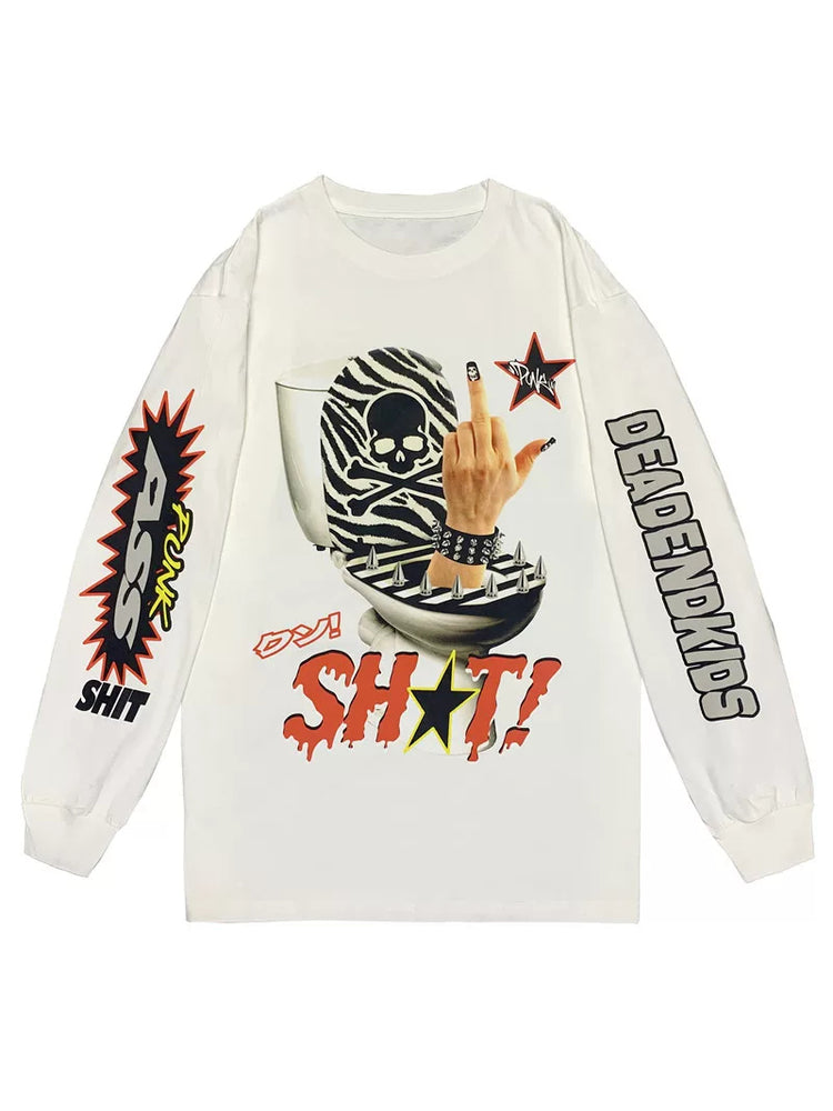 DEADENDKIDS MIDDLE FINGER oversized long-sleeve tee — construction detail