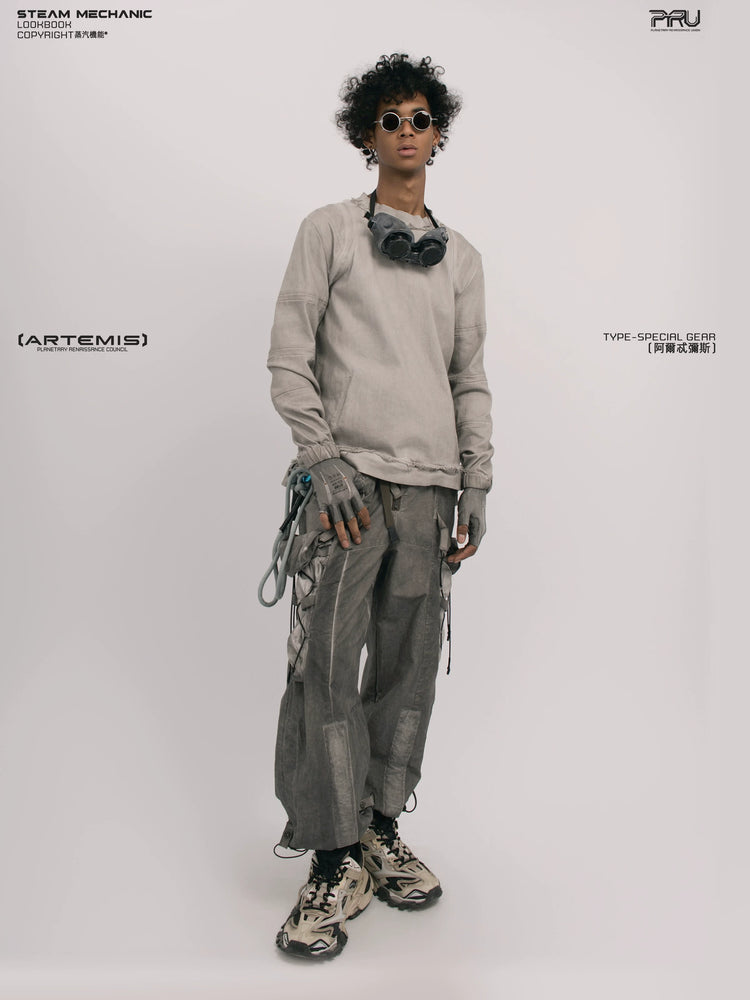 CHAOS ERA eris white raw-edge long-sleeve top — rear modeled view