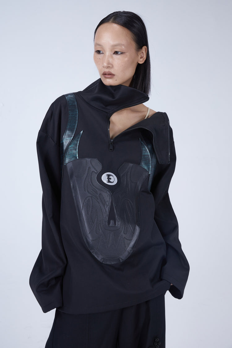 EMBRYO SHOE COLLAR asymmetrical sweatshirt — alternate modeled angle