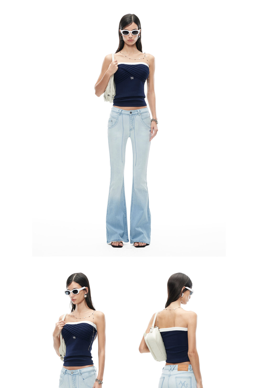 NAWS LACE gathered knit bandeau top — alternate modeled styling view