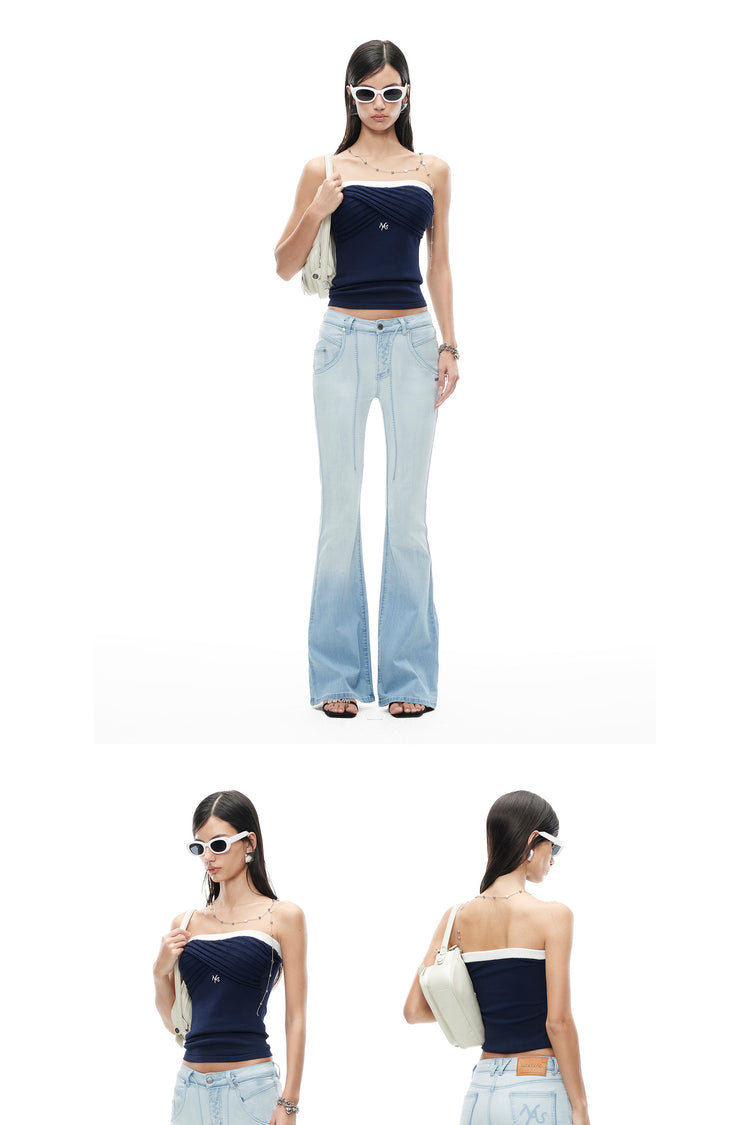 NAWS LACE gathered knit bandeau top — alternate modeled styling view