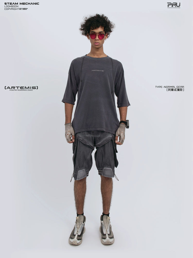 LIGHTSHADOW spirit deconstructed technical tee — front modeled product view