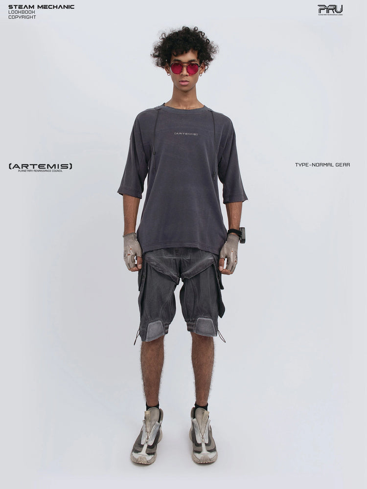 LIGHTSHADOW spirit deconstructed technical tee — full-length front view with arms lowered