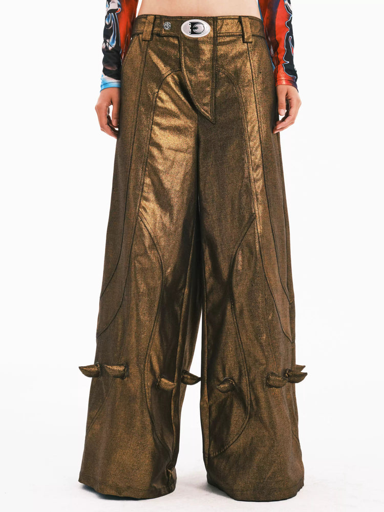 EMBRYO GOLD SPIKE metallic wide-leg pants — front product presentation