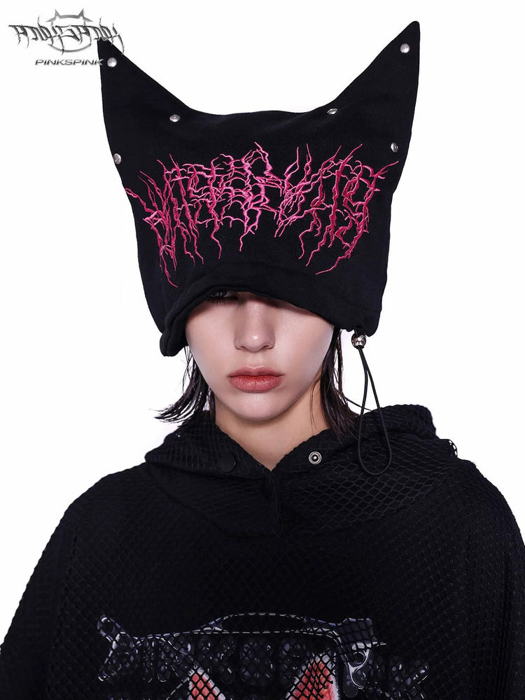 PINKSPINK SPHYNX embroidered cat-ear knit hat — cleaned hero collage showing the complete design