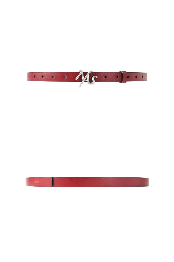 NAWS ROSE red leather belt — close-up view of the material and finishing