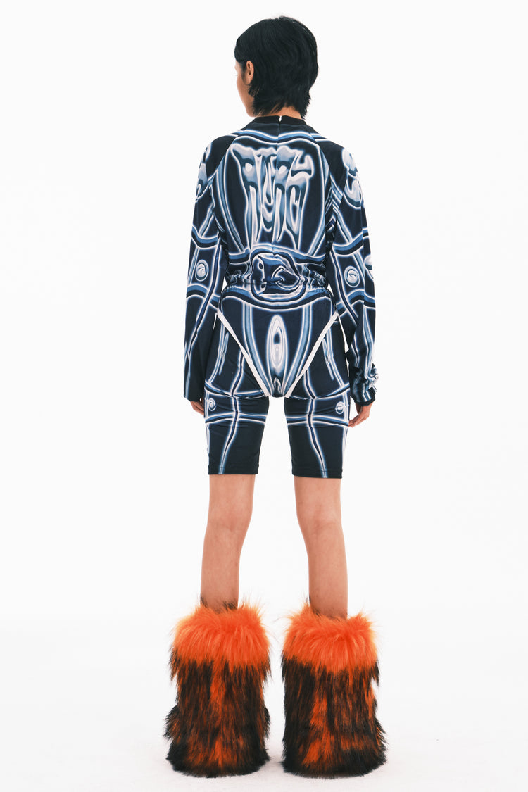 EMBRYO PRIMAL FUR long-pile snow boots — rear modeled view