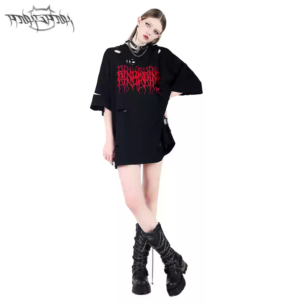 PINKSPINK THORN PRINT DISTRESSED PUNK TEE