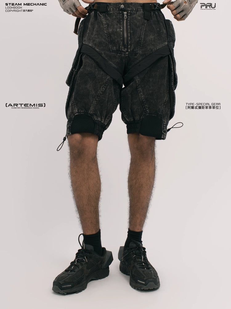 ARTEMIS blackbird black detachable technical shorts — front modeled product view