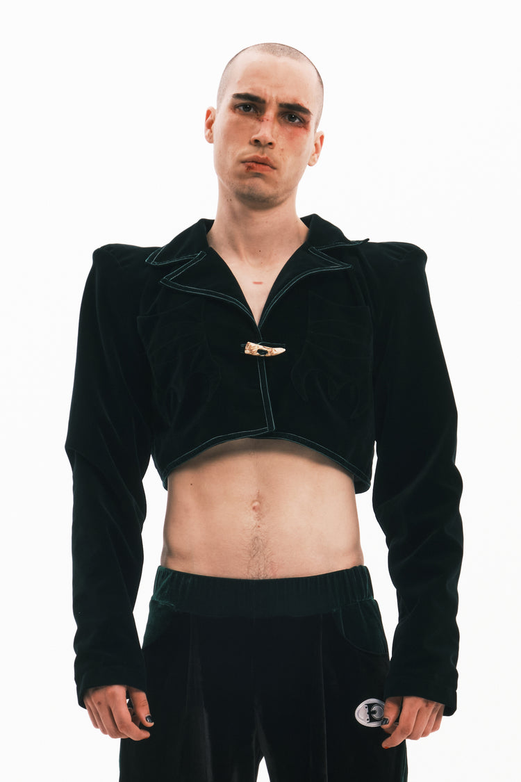EMBRYO GREEN HORN cropped velvet blazer — additional product detail view