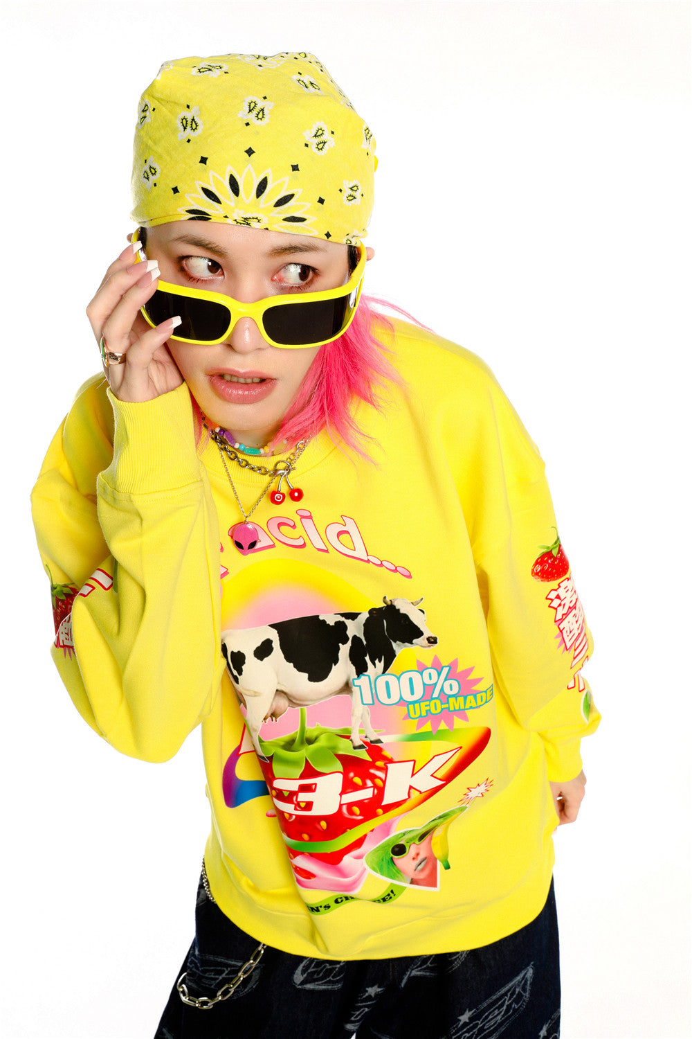 DEADENDKIDS LEMON RIOT cotton sweatshirt — material and print detail