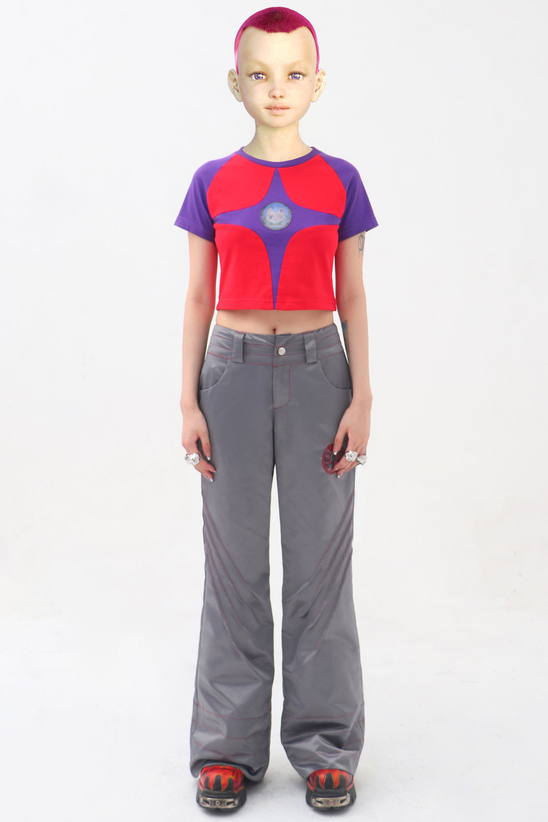 EMBRYO STARSHIFT cropped raglan tee — product-only front view