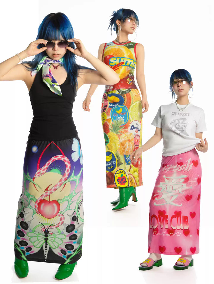 DEADENDKIDS REVERSIBLE ARCHIVE graphic maxi skirt — alternate product presentation