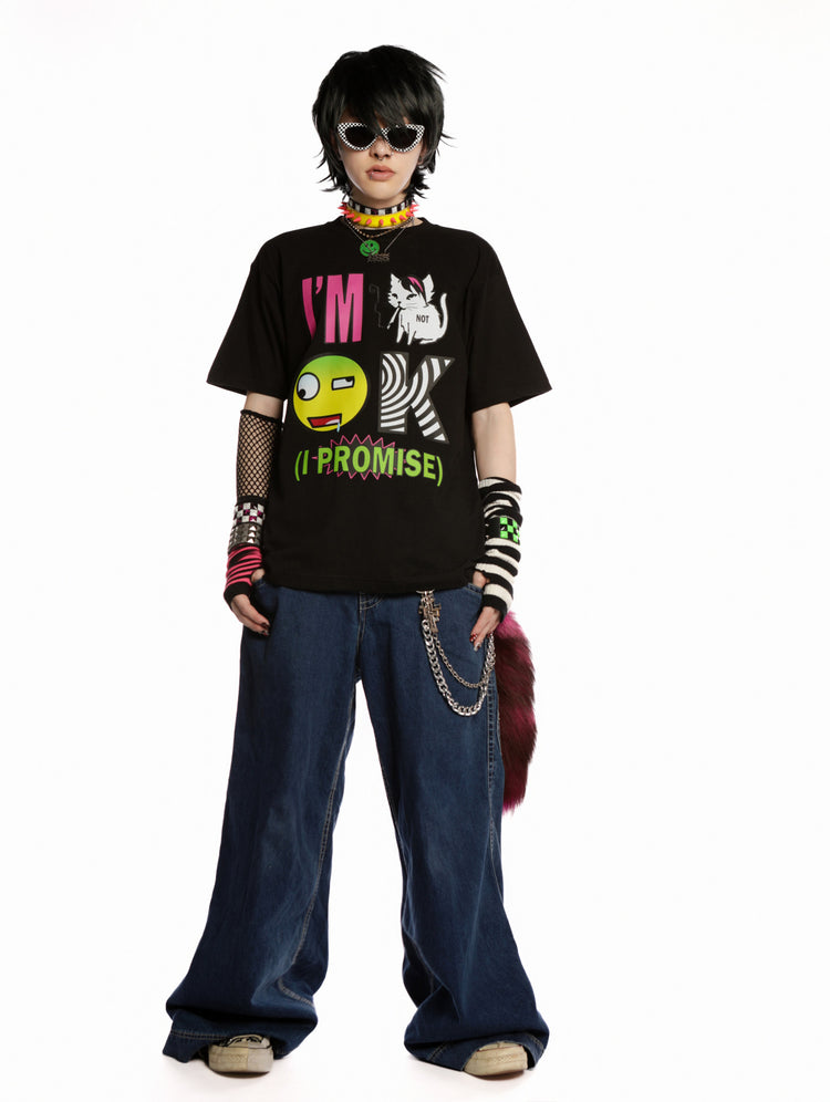 DEADENDKIDS EMO KIDS oversized graphic tee — alternate modeled angle