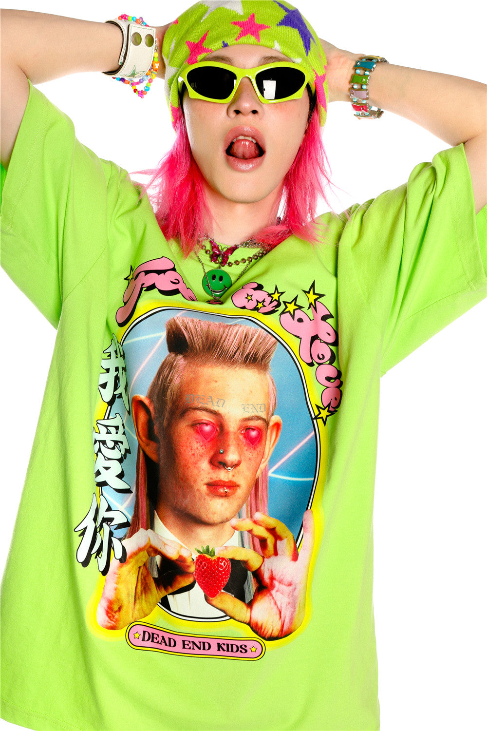 DEADENDKIDS LOVE HATE oversized graphic tee — construction detail