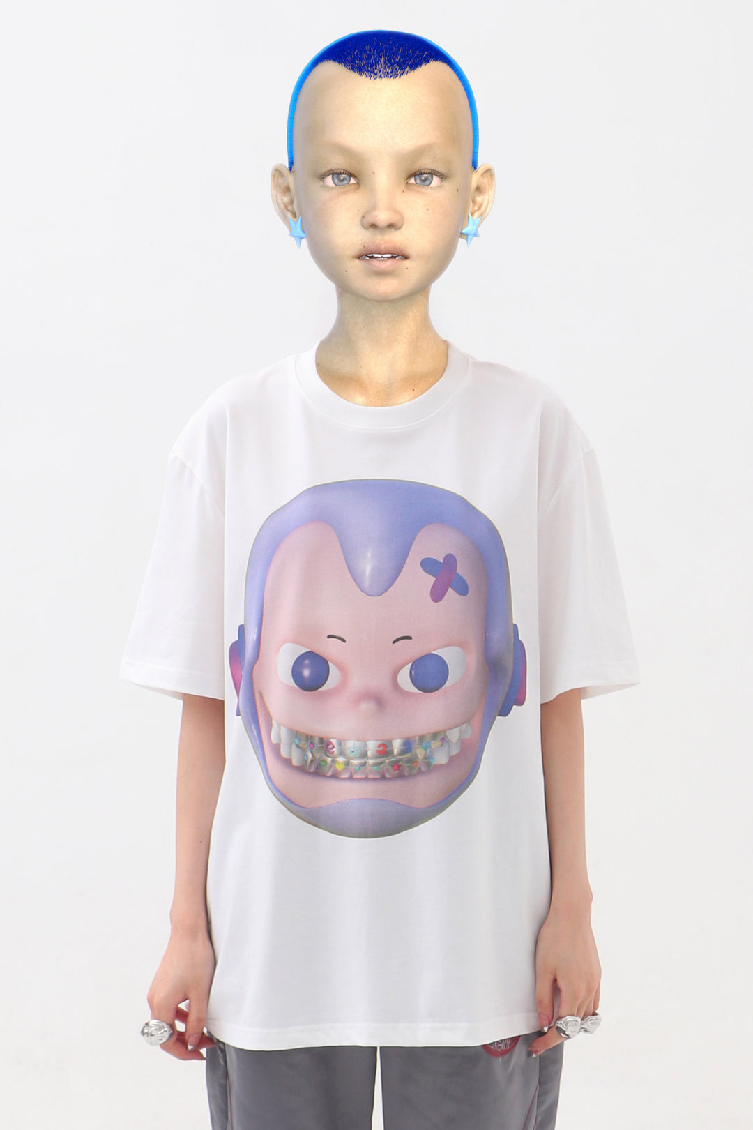 EMBRYO E23 LITTLE ONE oversized white graphic tee — rear modeled view
