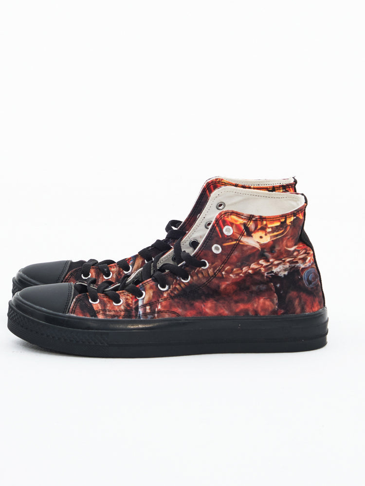 EMBRYO BONE TRIBE printed canvas sneakers — full-length modeled view