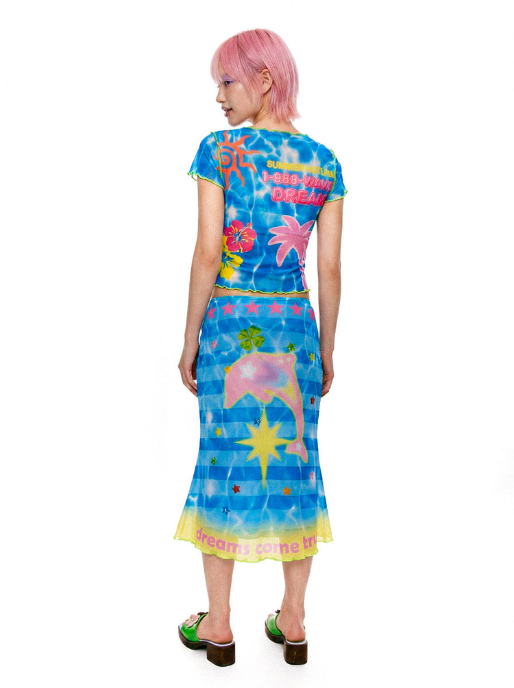 DEADENDKIDS SODA PARADISE mesh top & fishtail skirt — construction detail