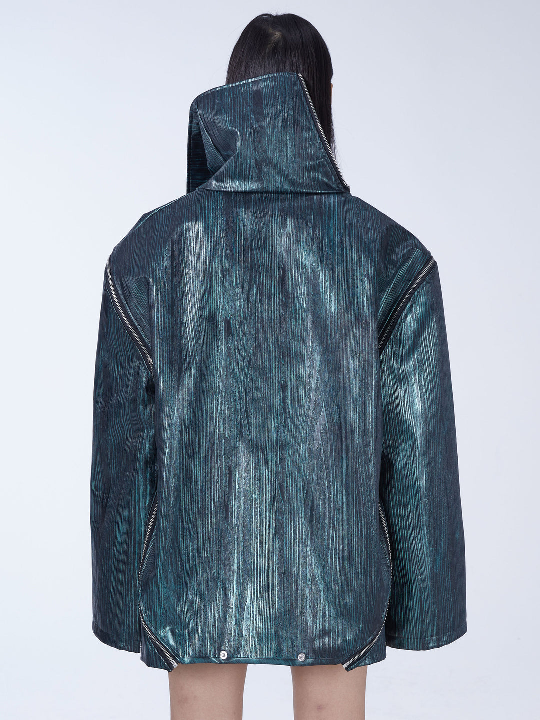 EMBRYO EXOSHELL convertible multi-zip hoodie vest — back modeled view