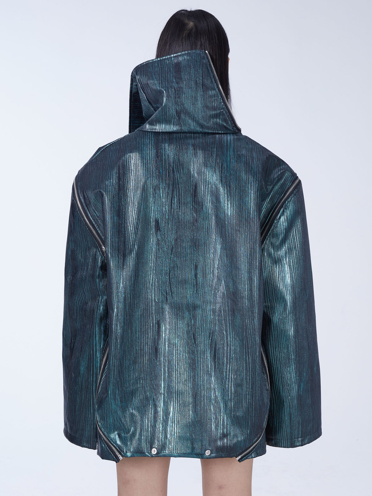EMBRYO EXOSHELL convertible multi-zip hoodie vest — back modeled view