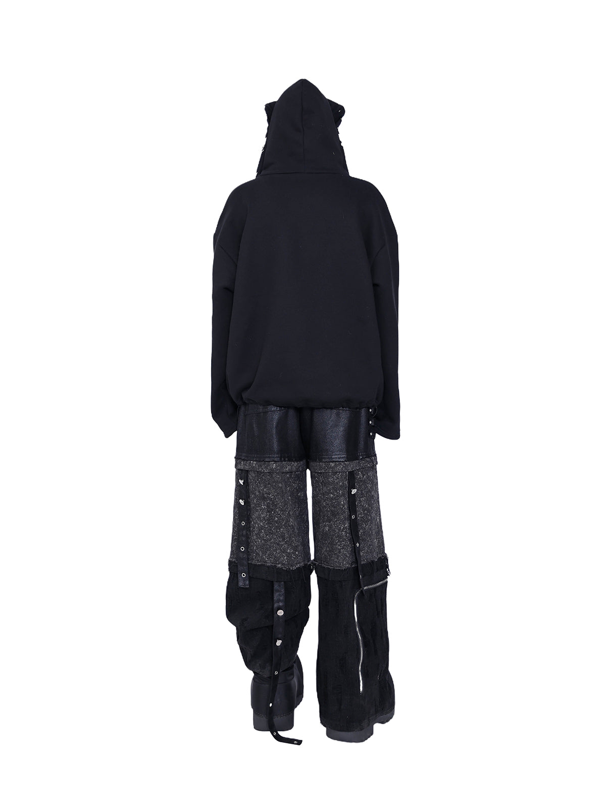 PINKSPINK MASK DECOMPOSITION hoodie — rear view with the hood raised, showing the wide plain back