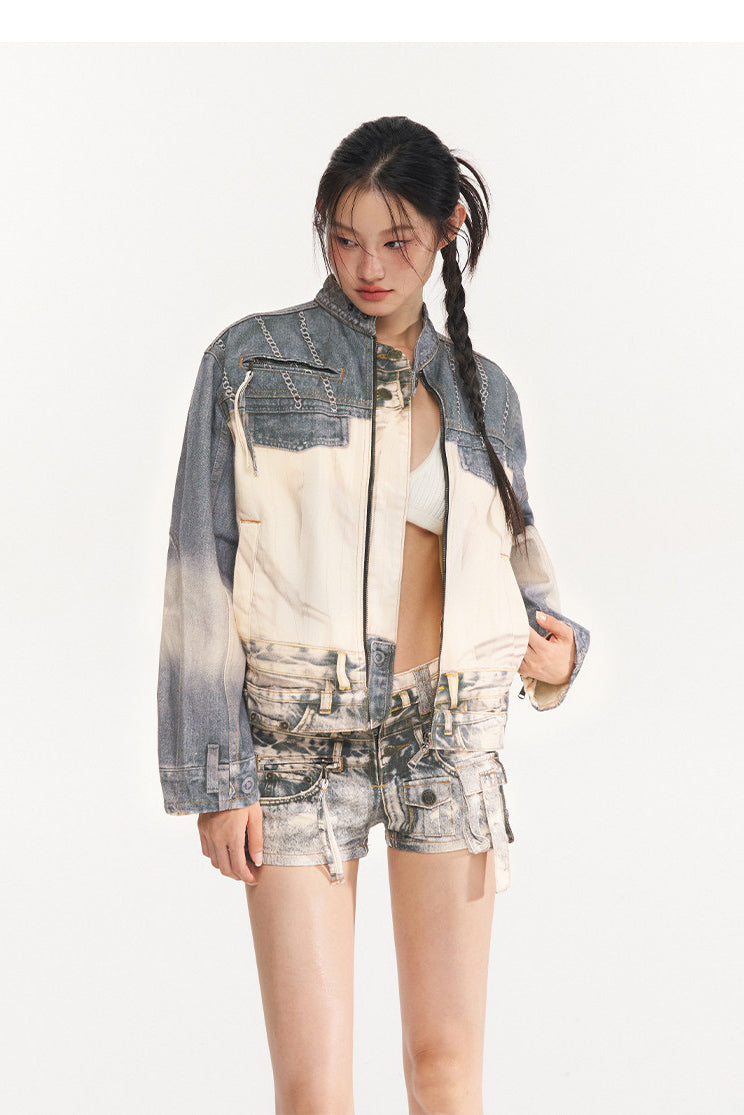 NAWS PRINTLAB multi-pocket denim shorts — close-up view of the material and finishing