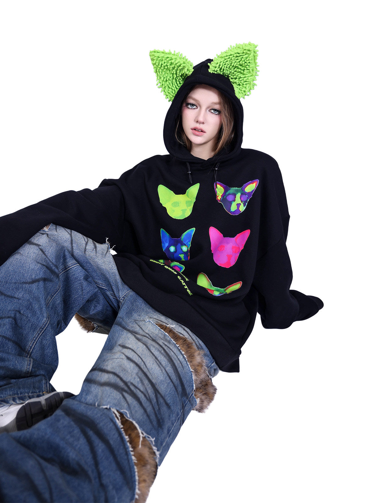 PINKSPINK SPHYNX electronic-print cat-ear hoodie — alternate angle showing the shape and finish